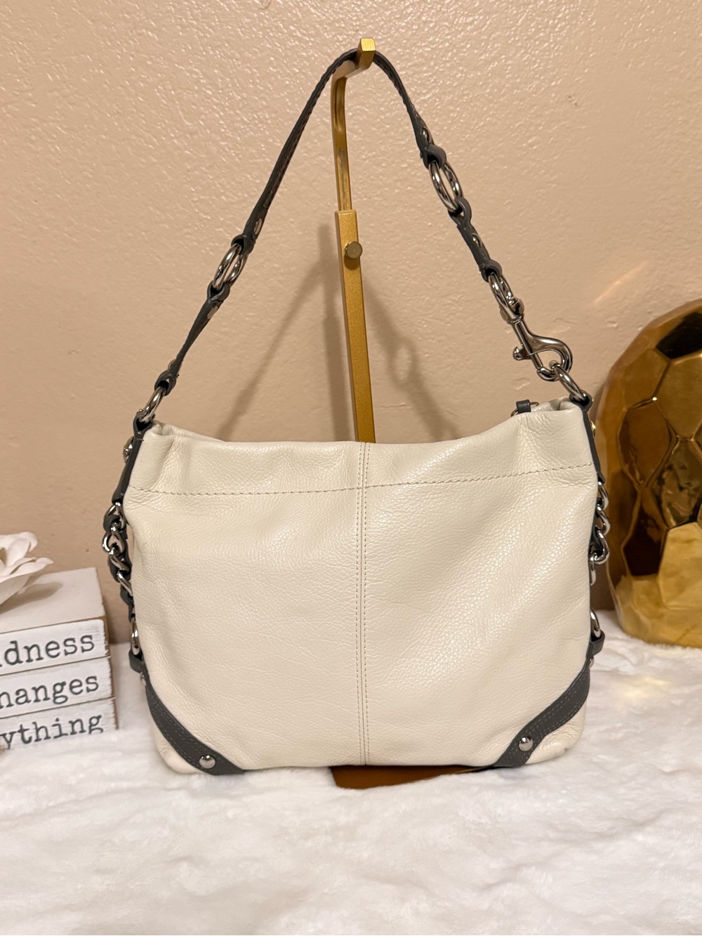 Coach White Leather Shoulder Bag with gray Accents - Picture 14 of 17